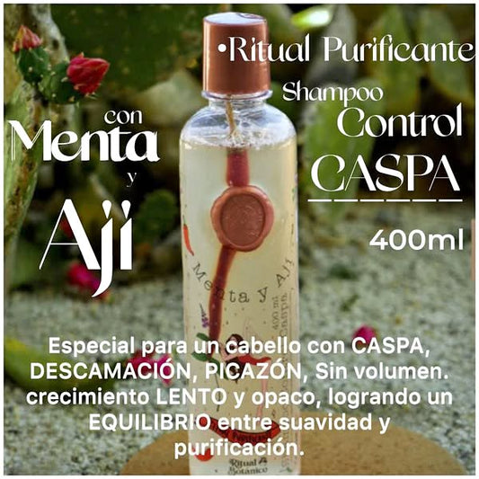 SHAMPOO CONTROL CASPA CON MENTA Y AJI RITUAL BOTÁNICO